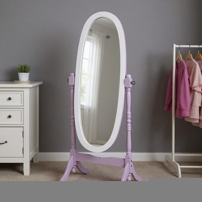 59" Purple And White Wood Freestanding Oval Framed Cheval Mirror HomeRoots