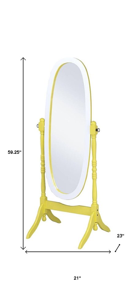 59" Purple And White Wood Freestanding Oval Framed Cheval Mirror HomeRoots
