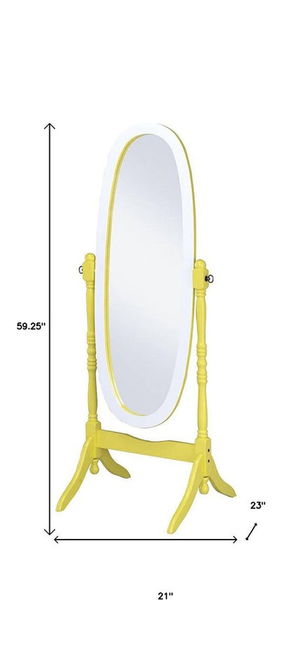 59" Purple And White Wood Freestanding Oval Framed Cheval Mirror HomeRoots