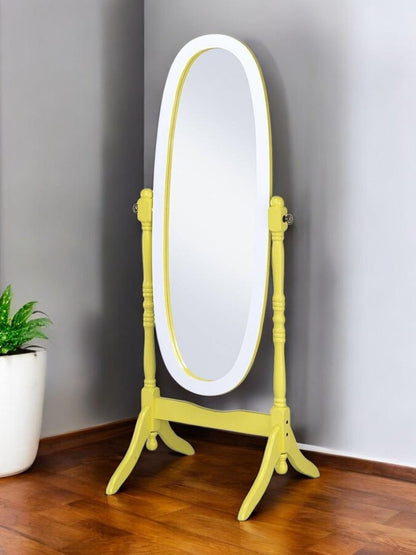 59" Purple And White Wood Freestanding Oval Framed Cheval Mirror HomeRoots