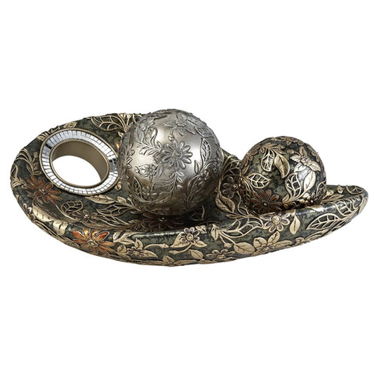 8" Green Silver And Gold Polyresin Decorative Bowl With Orbs HomeRoots