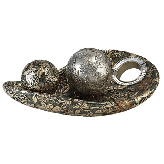 8" Green Silver And Gold Polyresin Decorative Bowl With Orbs HomeRoots