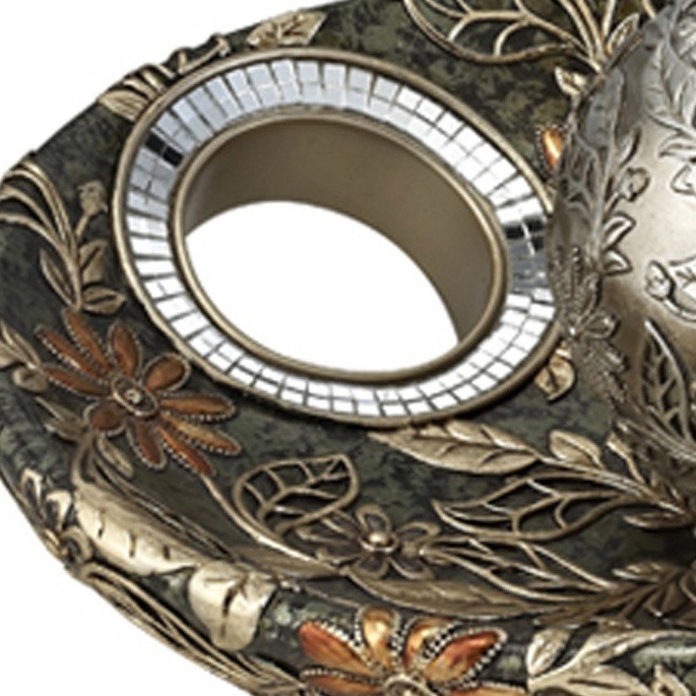 8" Green Silver And Gold Polyresin Decorative Bowl With Orbs HomeRoots