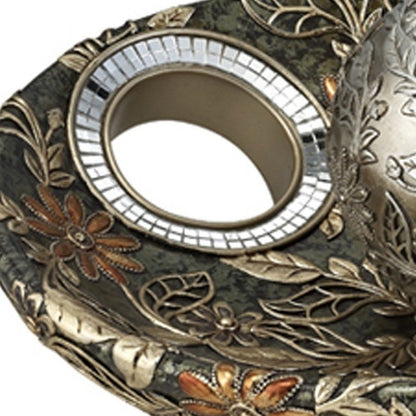 8" Green Silver And Gold Polyresin Decorative Bowl With Orbs HomeRoots