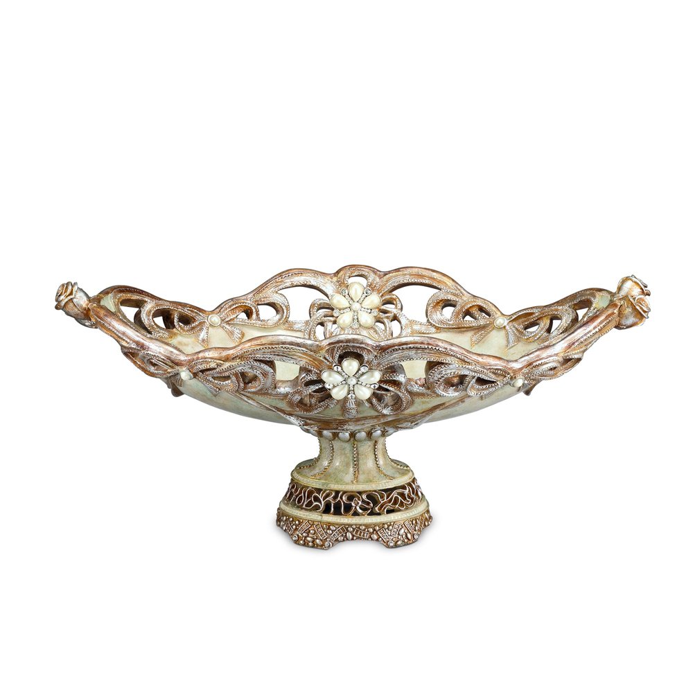 9" Beige And Gold Polyresin Decorative Bowl HomeRoots