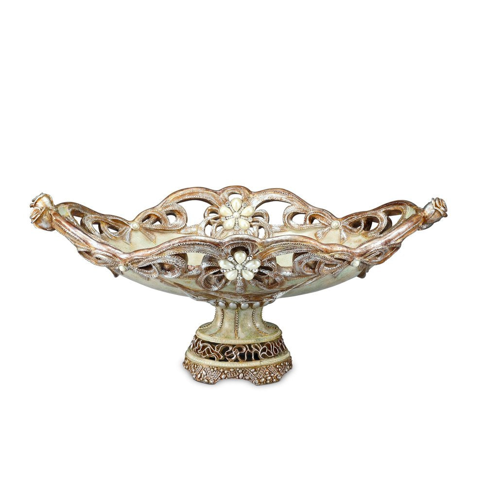 9" Beige And Gold Polyresin Decorative Bowl HomeRoots