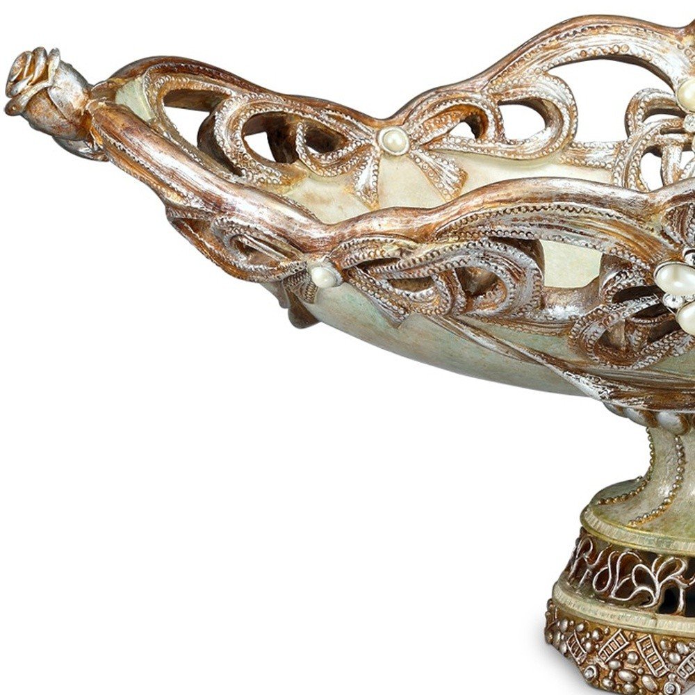 9" Beige And Gold Polyresin Decorative Bowl HomeRoots