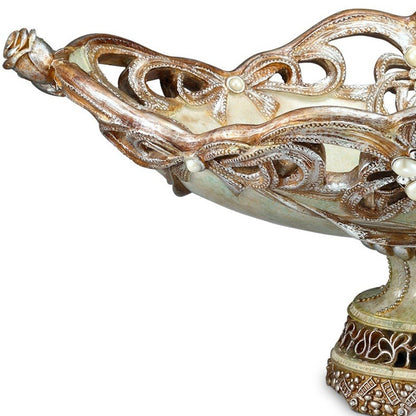 9" Beige And Gold Polyresin Decorative Bowl HomeRoots