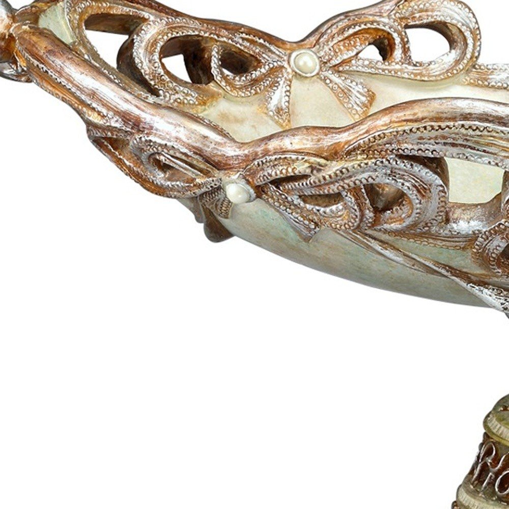 9" Beige And Gold Polyresin Decorative Bowl HomeRoots