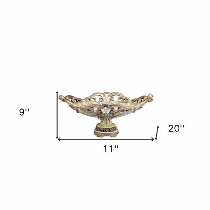 9" Beige And Gold Polyresin Decorative Bowl HomeRoots