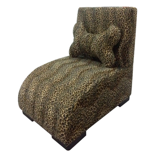 23" Cheetah Print Upholstered Chaise Lounge Dog Bed with Pillow - FurniFindUSA