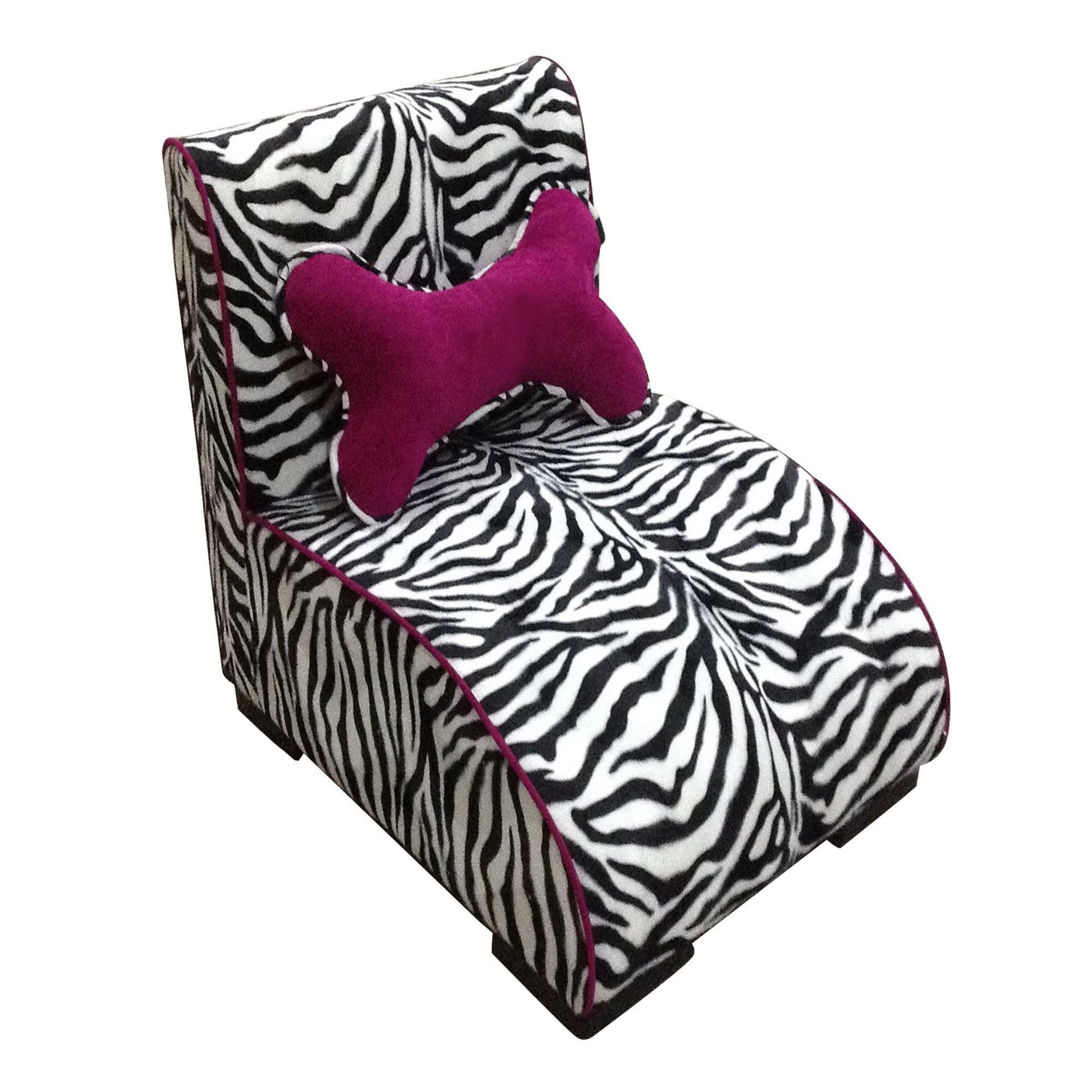 23" Zebra Print Upholstered Chaise Lounge Dog Bed with Pillow - FurniFindUSA