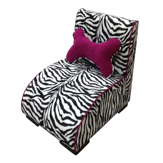 23" Zebra Print Upholstered Chaise Lounge Dog Bed with Pillow - FurniFindUSA