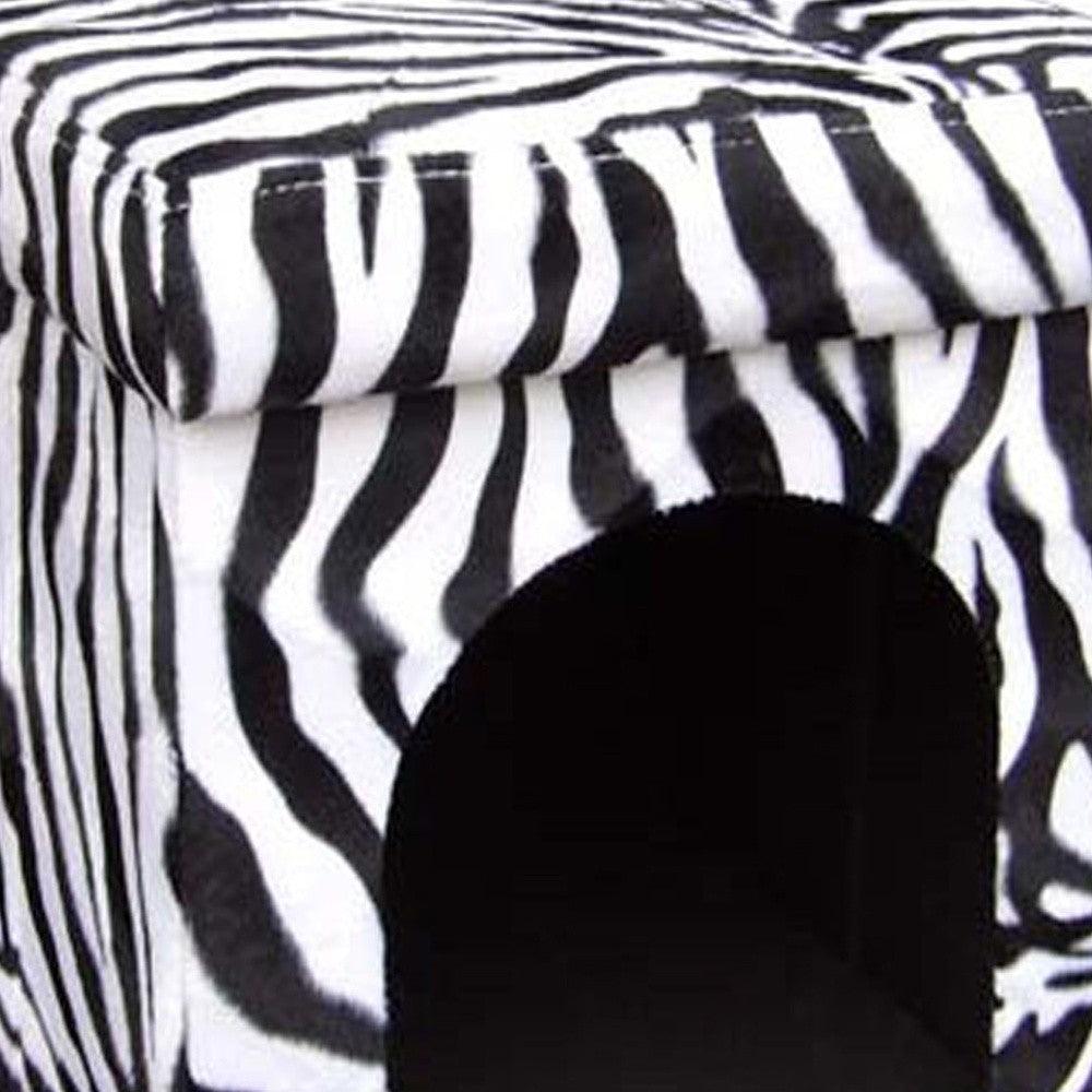 Zebra Print Upholstered Folding Dog House Shaped Pet Bed - FurniFindUSA