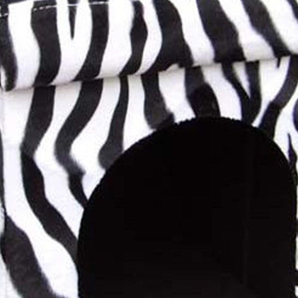 Zebra Print Upholstered Folding Dog House Shaped Pet Bed - FurniFindUSA