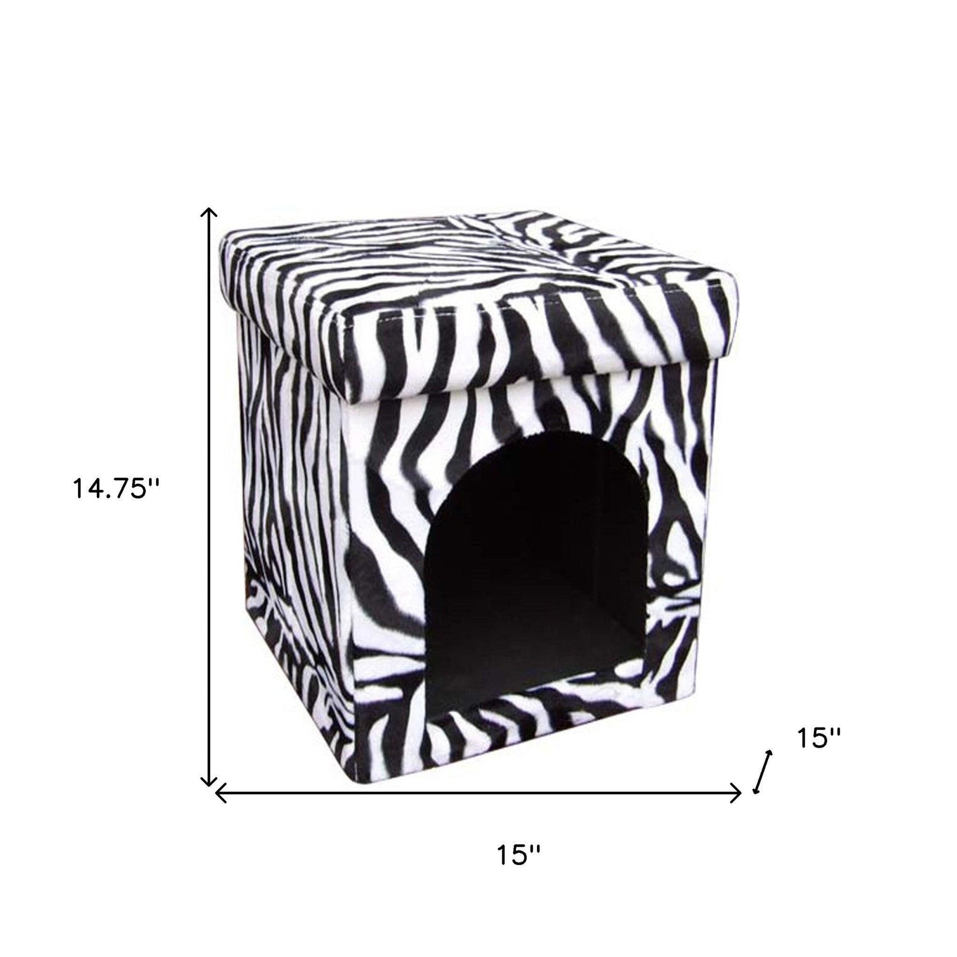 Zebra Print Upholstered Folding Dog House Shaped Pet Bed - FurniFindUSA