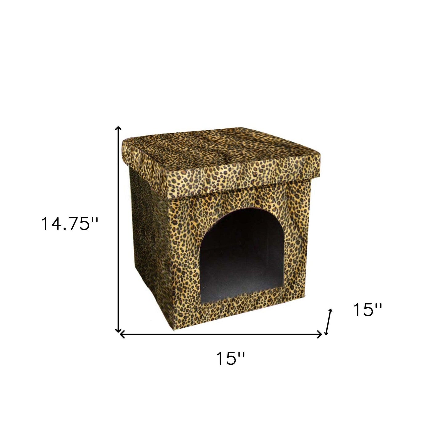 Cheetah Print Upholstered Folding Dog House Shaped Pet Bed - FurniFindUSA