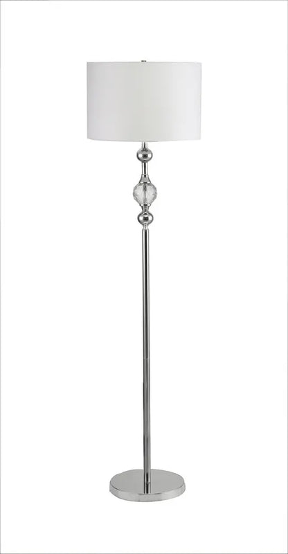 63" Chrome and Crystal Orb Shaped Floor Lamp With White Drum Shade HomeRoots
