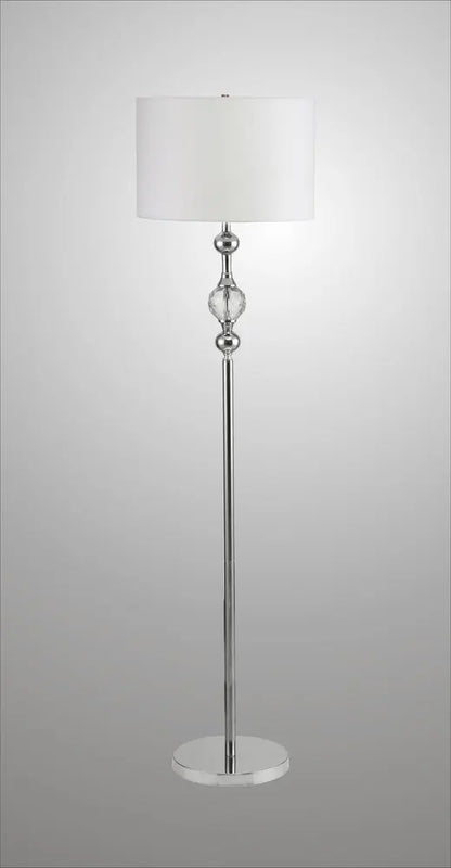 63" Chrome and Crystal Orb Shaped Floor Lamp With White Drum Shade HomeRoots