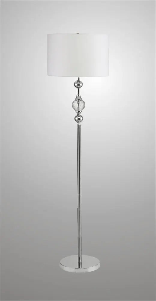 63" Chrome and Crystal Orb Shaped Floor Lamp With White Drum Shade HomeRoots