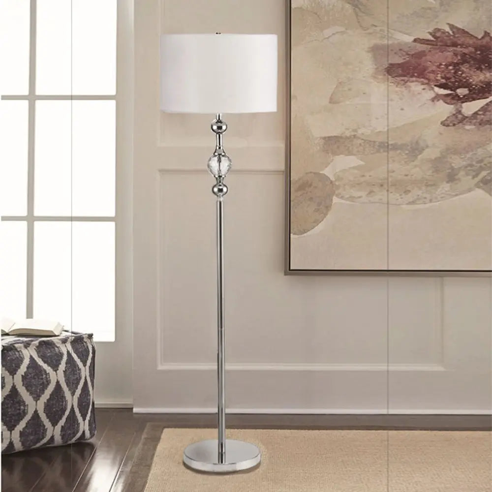 63" Chrome and Crystal Orb Shaped Floor Lamp With White Drum Shade HomeRoots