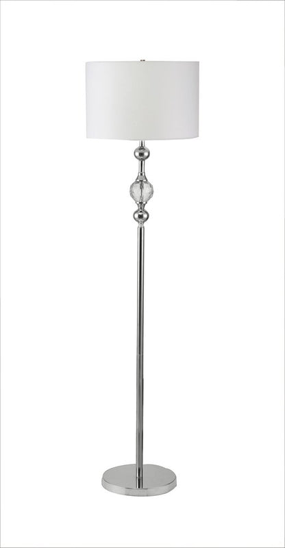 63" Chrome and Crystal Orb Shaped Floor Lamp With White Drum Shade HomeRoots