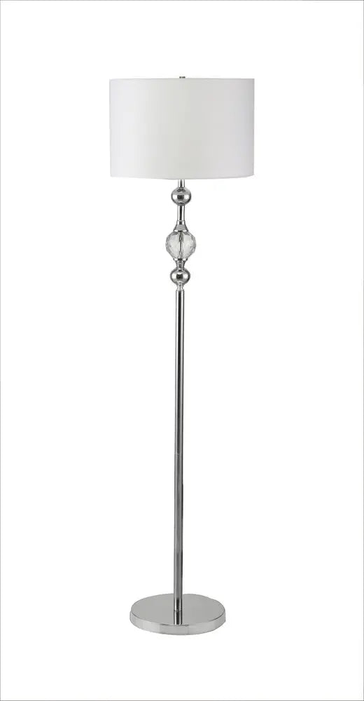 63" Chrome and Crystal Orb Shaped Floor Lamp With White Drum Shade HomeRoots