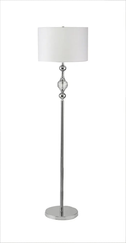 63" Chrome and Crystal Orb Shaped Floor Lamp With White Drum Shade HomeRoots