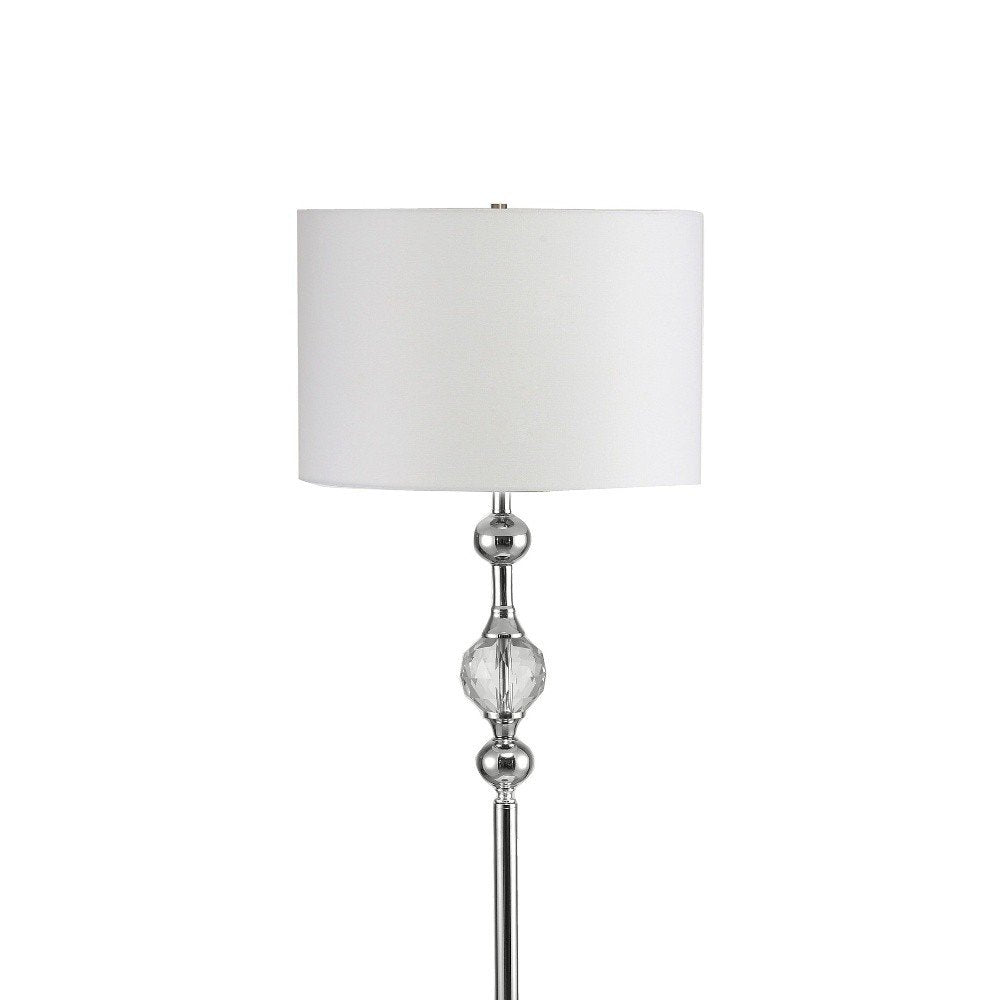 63" Chrome and Crystal Orb Shaped Floor Lamp With White Drum Shade HomeRoots