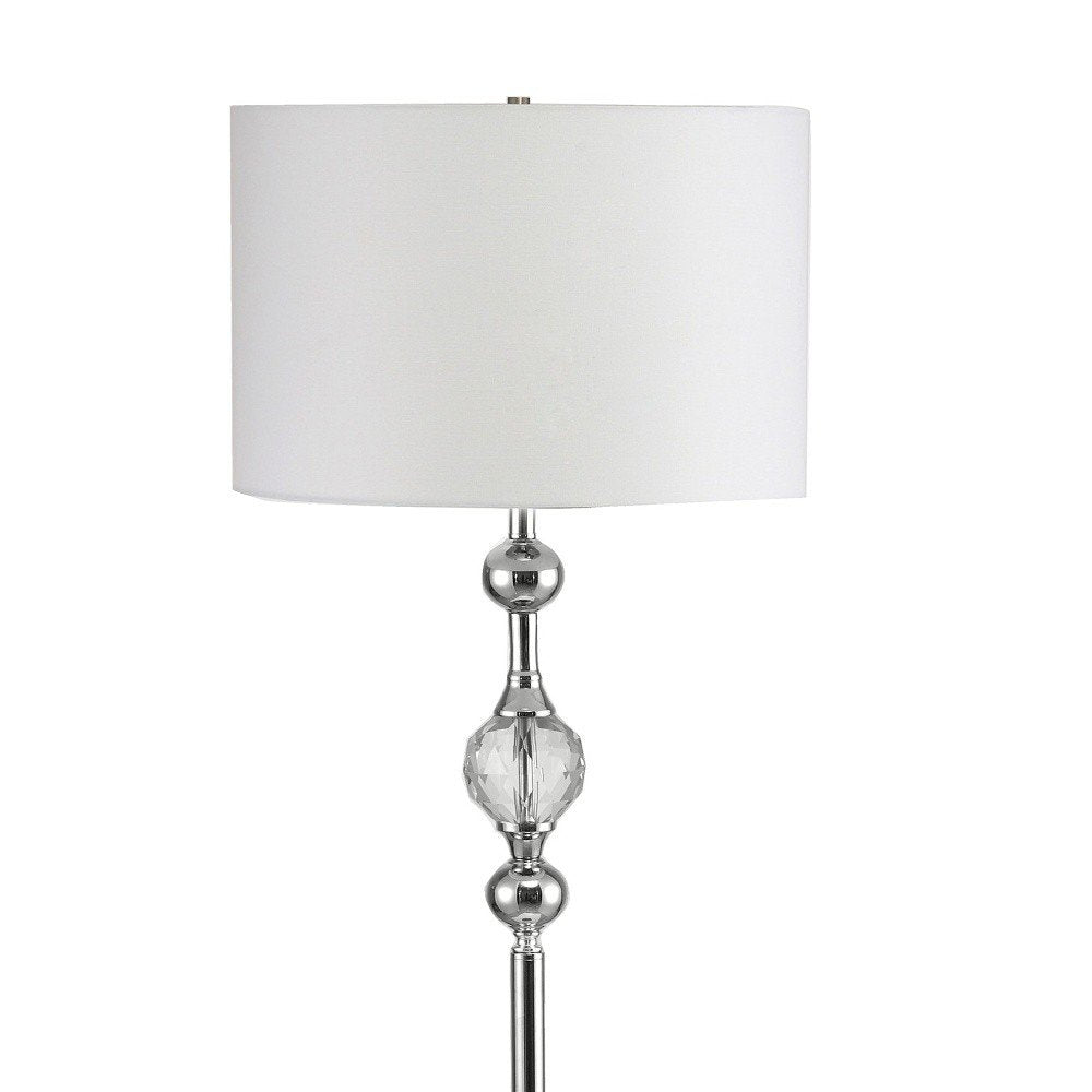63" Chrome and Crystal Orb Shaped Floor Lamp With White Drum Shade — view 6