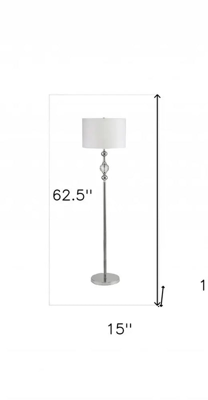 63" Chrome and Crystal Orb Shaped Floor Lamp With White Drum Shade HomeRoots