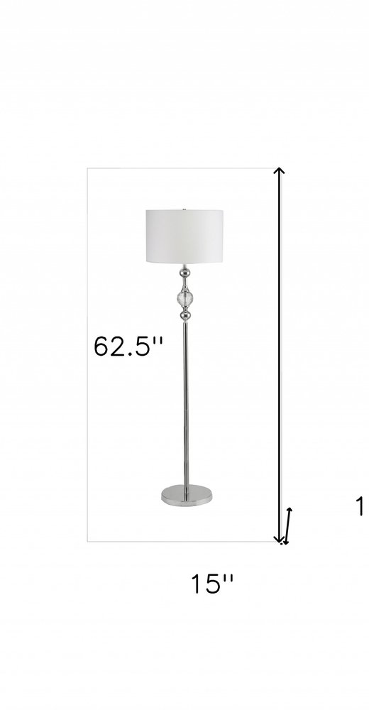 63" Chrome and Crystal Orb Shaped Floor Lamp With White Drum Shade HomeRoots