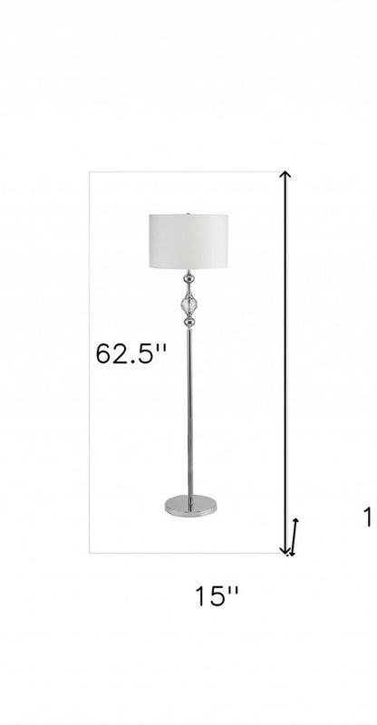 63" Chrome and Crystal Orb Shaped Floor Lamp With White Drum Shade HomeRoots