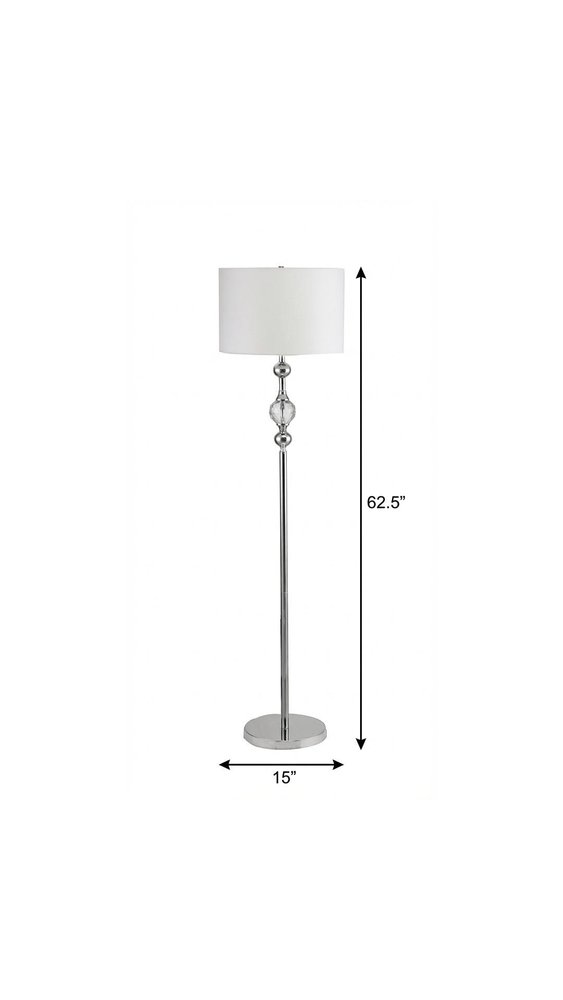 63" Chrome and Crystal Orb Shaped Floor Lamp With White Drum Shade HomeRoots