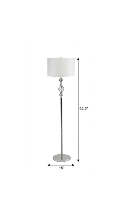 63" Chrome and Crystal Orb Shaped Floor Lamp With White Drum Shade HomeRoots
