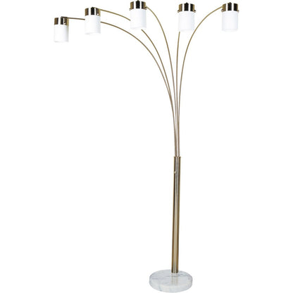 84" Gold And White Five Light Arched Floor Lamp With White Acrylic Drum Shade HomeRoots