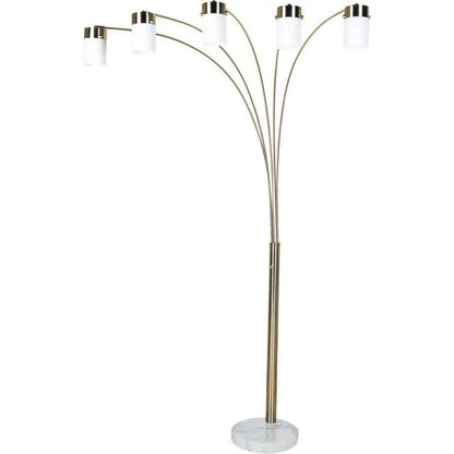 84" Gold And White Five Light Arched Floor Lamp With White Acrylic Drum Shade HomeRoots