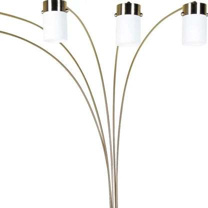 84" Gold And White Five Light Arched Floor Lamp With White Acrylic Drum Shade HomeRoots