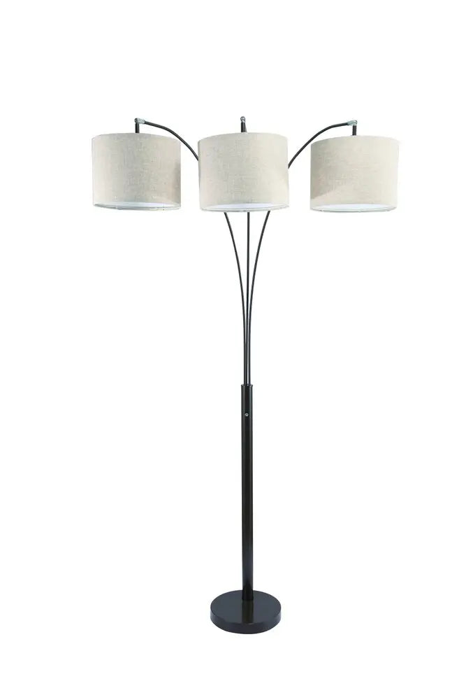 84" Beige And Espresso Brown Three Lights Tree Floor Lamp With Beige Drum Shade HomeRoots