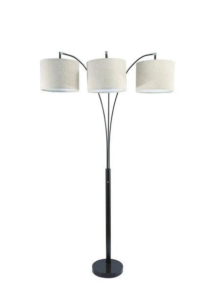 84" Beige And Espresso Brown Three Lights Tree Floor Lamp With Beige Drum Shade HomeRoots