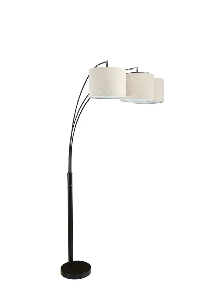 84" Beige And Espresso Brown Three Lights Tree Floor Lamp With Beige Drum Shade HomeRoots