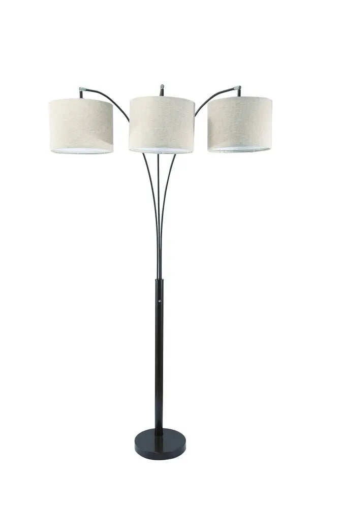 84" Beige And Espresso Brown Three Lights Tree Floor Lamp With Beige Drum Shade HomeRoots