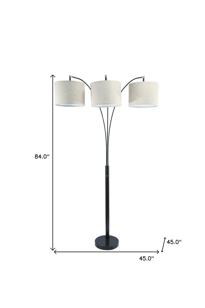 84" Beige And Espresso Brown Three Lights Tree Floor Lamp With Beige Drum Shade HomeRoots