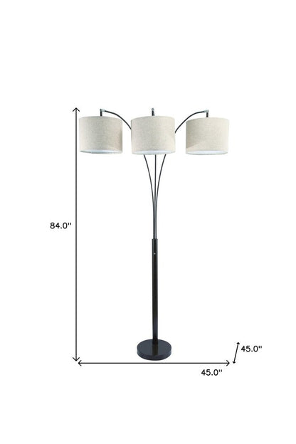 84" Beige And Espresso Brown Three Lights Tree Floor Lamp With Beige Drum Shade HomeRoots