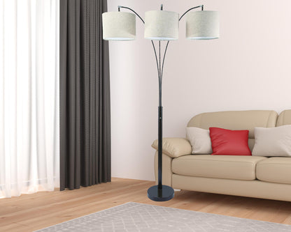 84" Beige And Espresso Brown Three Lights Tree Floor Lamp With Beige Drum Shade