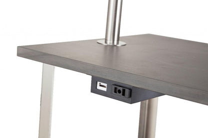 58" Steel Tray Table Floor Lamp With White Square Shade HomeRoots