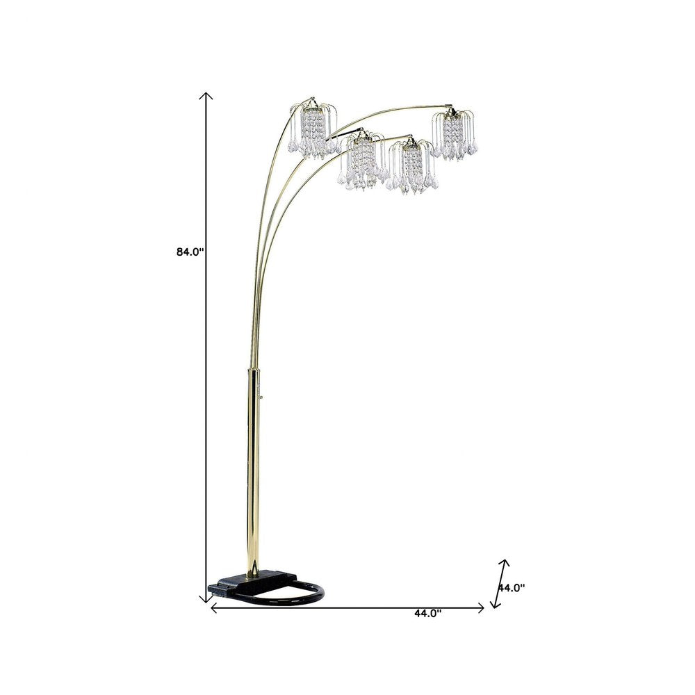 84" Gold Four Light Tree Floor Lamp With Clear Glass Novelty Shade — view 5