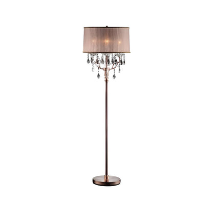 62" Silver Three Light Candelabra Floor Lamp With Pink Fabric Drum Shade HomeRoots