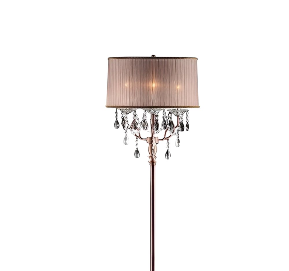 62" Silver Three Light Candelabra Floor Lamp With Pink Fabric Drum Shade — view 3