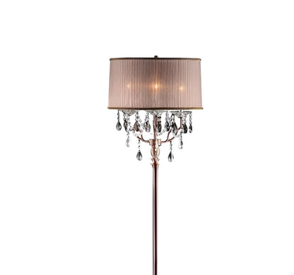 62" Silver Three Light Candelabra Floor Lamp With Pink Fabric Drum Shade HomeRoots